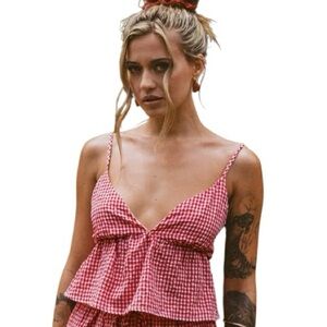 Princess Polly  Lille Red Gingham Cropped Tank Back Tie Sz 6‎